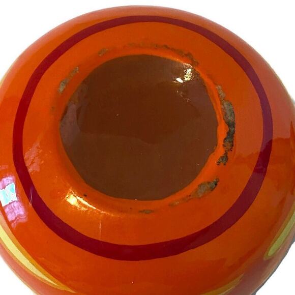 Mexican Redware Pottery Powder Box Signed Puerto Vallarta Trinket Orange Flowers - Picture 8 of 9